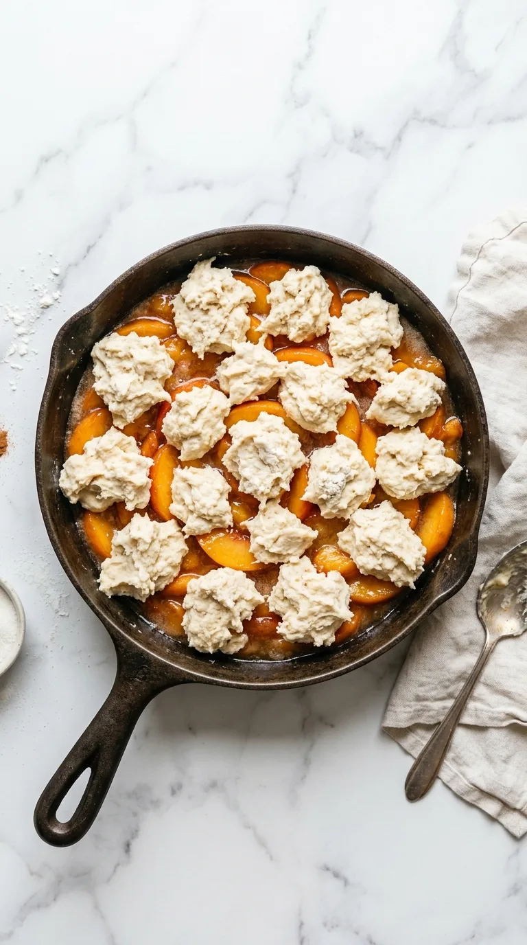 Bisquick Peach Cobbler: American Fruit Dessert – step 5: Apply the topping