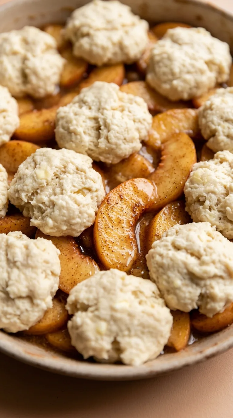 Fresh Southern Peach Cobbler: Fruit Dessert with Biscuit Topping – step 7: Top and bake