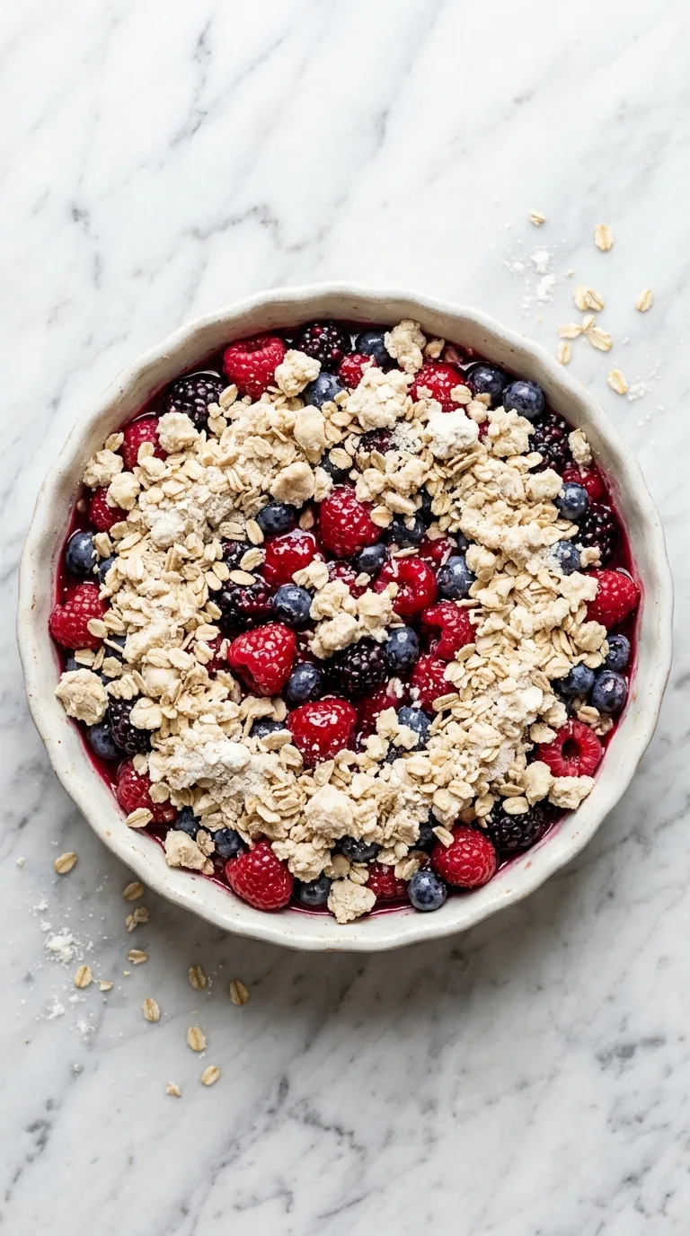 Triple Berry Crisp: Baked Fruit Dessert – step 4: Fill the dish
