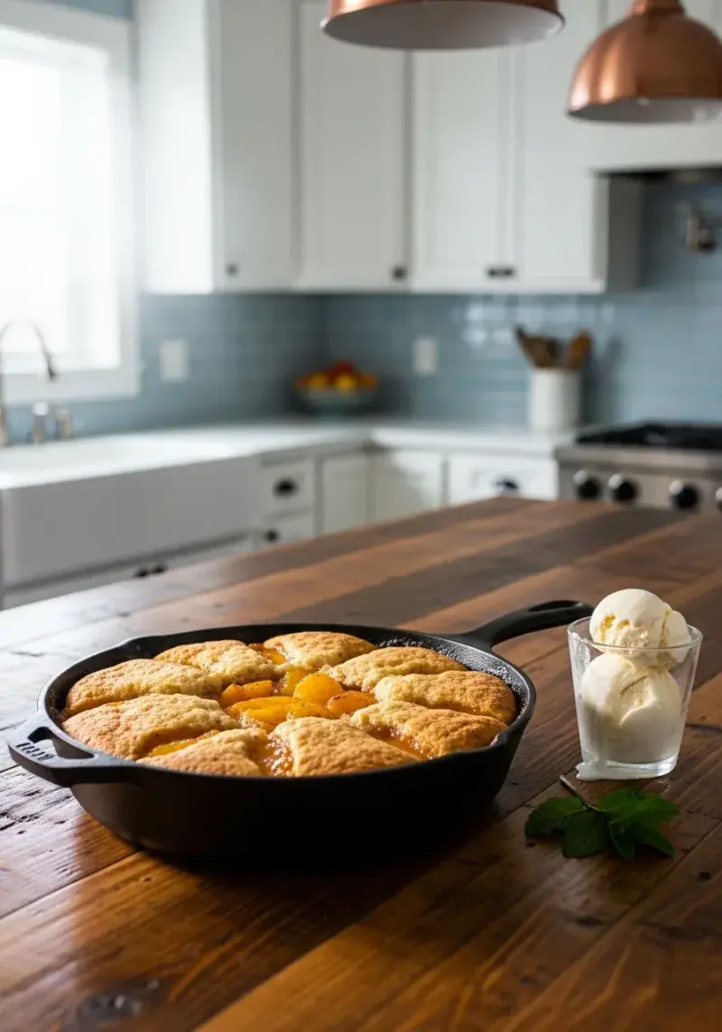 Fresh Southern Peach Cobbler: Fruit Dessert with Biscuit Topping